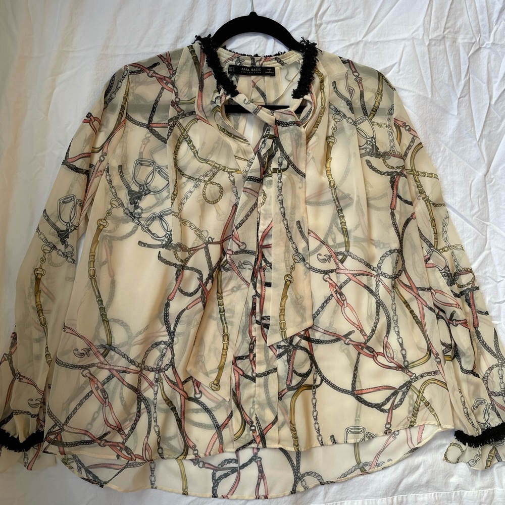 Zara Chiffon Long Sleeves Print Blouse